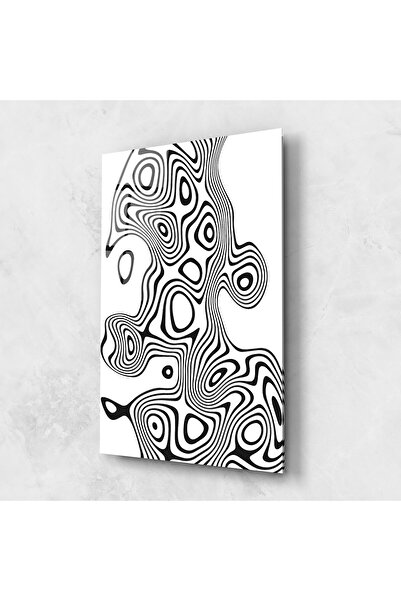 Arthub Tablou Sticla,Dormitor si Living, Alb Negru, Abstract Line Grey Black