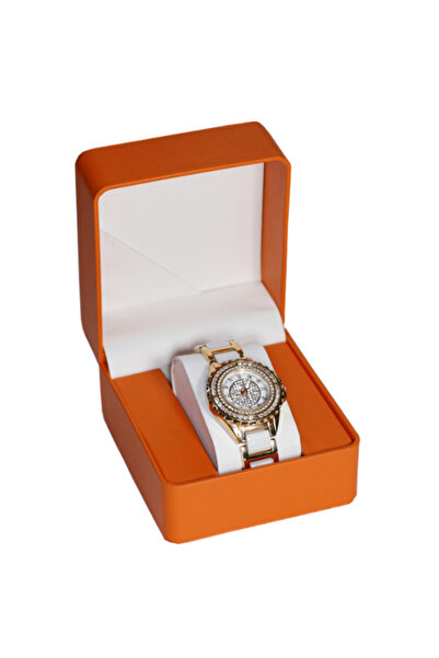 algoshop Single Watch Storage Box with Cushion, Elegant, PU Leather, Orange