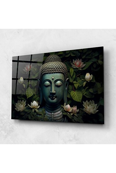 Arthub Glass Painting, Bedroom and Living Room, Buddha, Green Statue Buddha