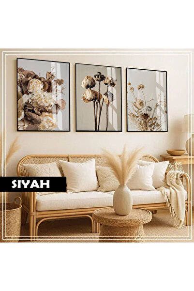 Harika bir ev HARİKABİREV|Soft|KURU BİTKİ ÇİÇEKLİ KOMBİNİ |ÇERÇEVELİ CAM TABL...