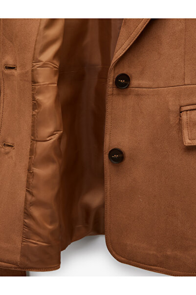 Koton Long Sleeve Buttoned Pocket Belted Suede Look Jacket