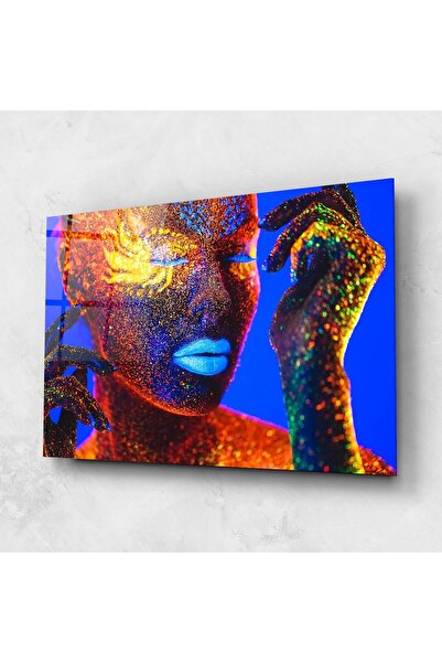 Arthub Tablou Sticla,Dormitor si Living, Culori Vibrante, Fluorescent Blue Lips