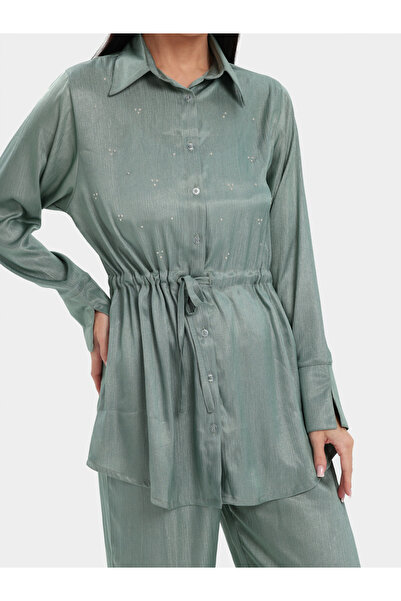 Elena by DStyle Green Waist Drawstring Shirt and Pants Trousers Set