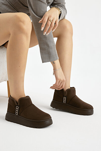 Tonny Black Women's Brown Thick Poly Sole Lined Suede Look Casual Boots