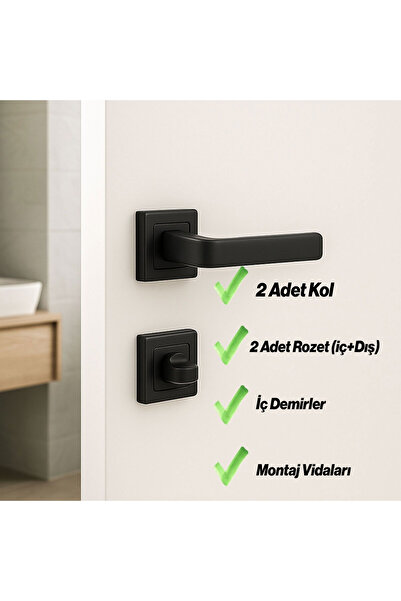 Badem10 Akdam Wc Bathroom Door Handle Set Black Modern Internal Locking Silent Mechanism Compatible Stylish Handle Set