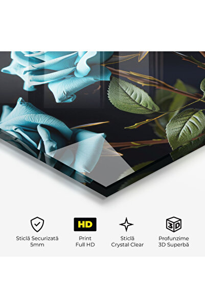 Arthub Glass Painting, Bedroom and Living Room, Roses, Blue Roses