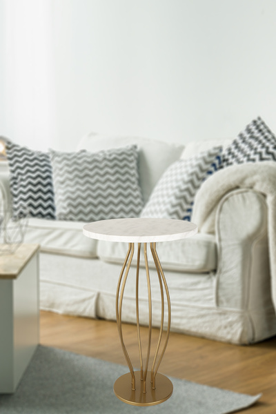 Begüsa Veluna Sehpa Eskitme Mermer Ahşap