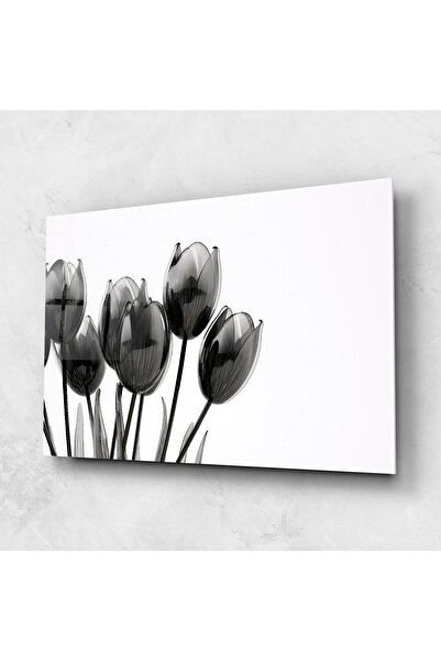 Arthub Tablou Sticla,Dormitor si Living, Lalele, Black Glass Tulips