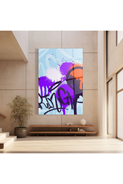 Arthub Glass Painting, Bedroom and Living Room, Graffiti, Blue Purple Graffiti