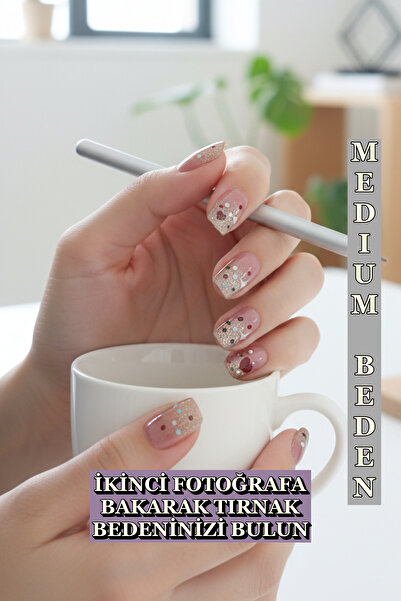 Easy Beauty Kedi Gözü MEDIUM Beden Kısa Küt 10 Adet Takma Tırnak Seti T019