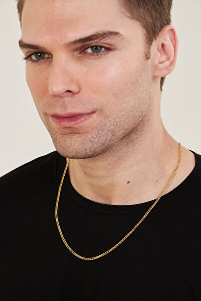 Ventino Silver 18K Altın Kaplama 3mm Rambo 925 Ayar Gümüş Erkek Zincir Kolye VEK3103