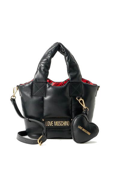 Love Moschino Kadın Örme Dokuma Ve Deri Karışık Desen Metal Logo Geniş Siyah ...