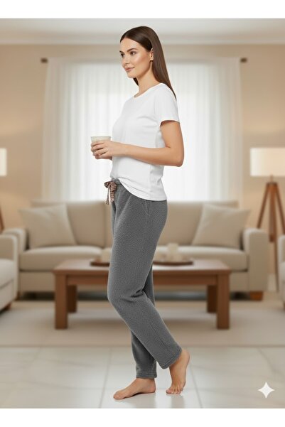 FAMES PİJAMA Women's Gray Plush Pajama Bottoms