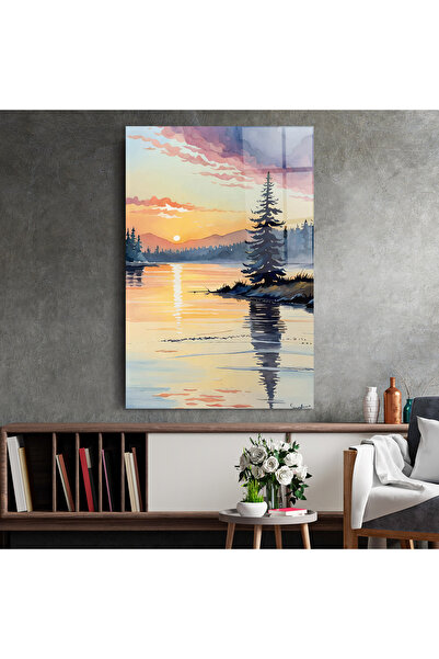 Arthub Glass Painting, Bedroom and Living Room, Lakes, Tree Shadow Lake