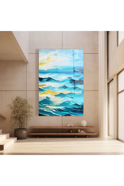 Arthub Glass Painting, Bedroom and Living Room, Beaches, Blue Ocean Painting