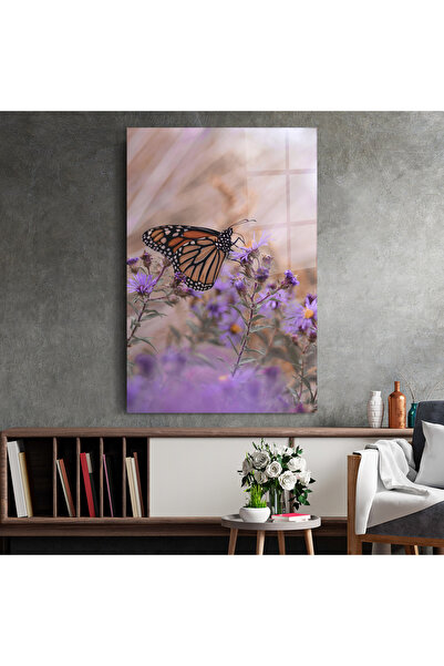 Arthub Glass Painting, Bedroom and Living Room, Flowers In Nature, Wild Plant Butterfly