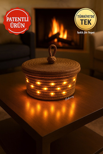 evdeucuz LED Işıklı Jüt Sepet – Doğal Halat Hasır Dekoratif Sepet | Işıklı Or...