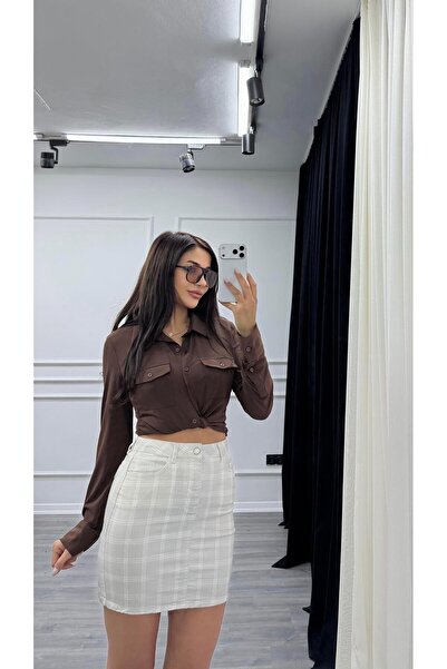 Daves Gray Front Buttoned Checkered Short Skirt