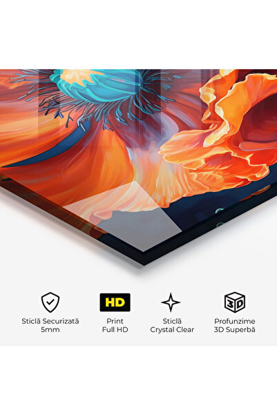 Arthub Glass Painting, Bedroom and Living Room, Poppies, Orange Blue Poppy