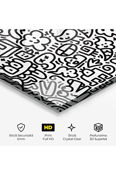 Arthub Glass Painting, Bedroom and Living Room, Graffiti, Black Line Doodle