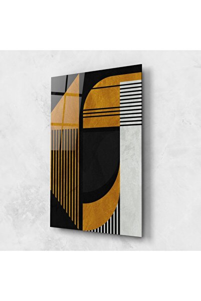 Arthub Tablou Sticla,Dormitor si Living, Abstract cu Linii, Black Lines On Gold
