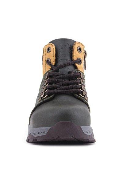 Rakerplus Genuine Leather Khaki Green Yellow Zippered Trekking Children's Boots