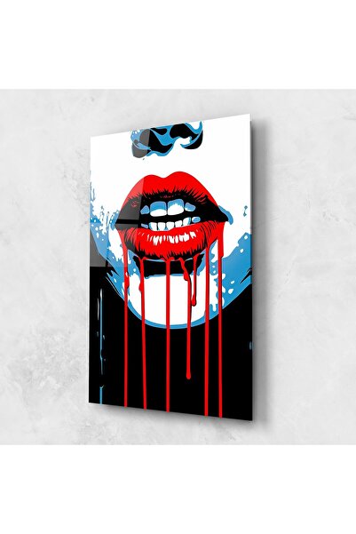 Arthub Tablou Sticla,Dormitor si Living, Lips, Red Lipstick Flowing