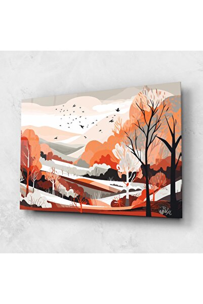 Arthub Glass Painting, Bedroom and Living Room, Autumn, Grey Orange Autumn
