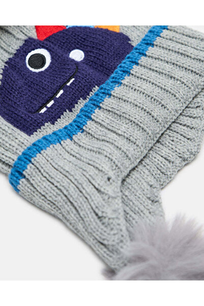 REDTAG Boys Grey Knitted Embellished Cap