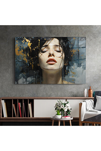 Arthub Tablou Sticla,Dormitor si Living, Porterete, Closed Eyes Woman