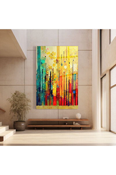 Arthub Tablou Sticla,Dormitor si Living, Arta Abstracta, Black Lines On Yellow Light