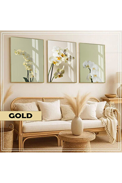 Harika bir ev HARİKABİREV|Soft|YEŞİL-BEYAZ ORKİDE KOMBİNİ |ÇERÇEVELİ CAM TABL...