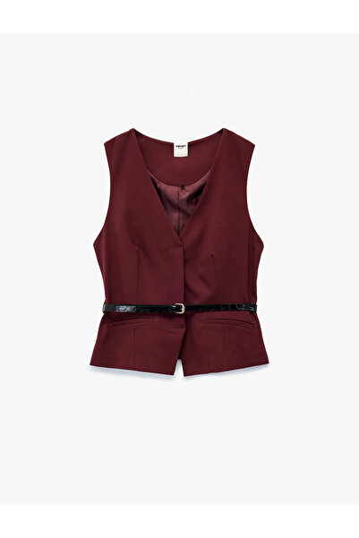 Koton Αμάνικο γιλέκο με λεπτομέρεια ζώνης και τσέπες με λαιμόκοψη σε σχήμα V