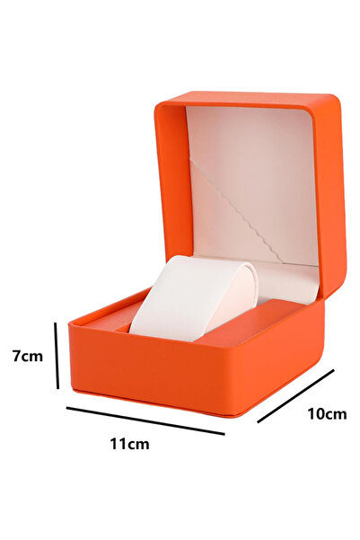 algoshop Single Watch Storage Box with Cushion, Elegant, PU Leather, Orange