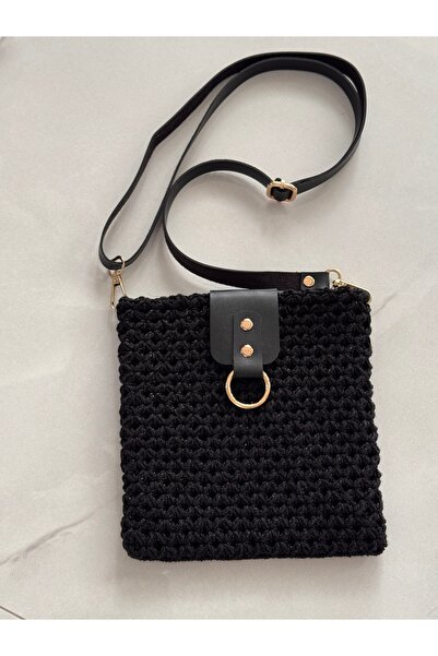 Miliva Knitted Bag with Cover |   Handmade Small Black Bag