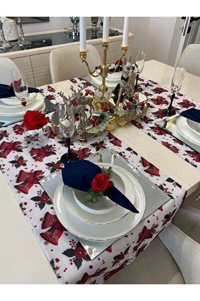 Ayd Home Runner de Crăciun cu clopoței roșii, aspect brodat, decor pentru mas...