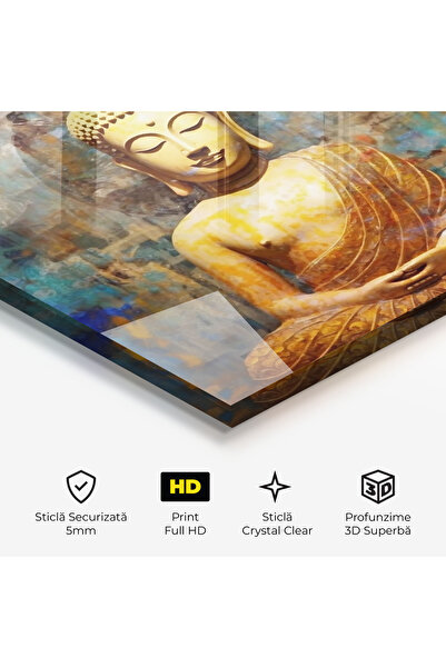 Arthub Glass Painting, Bedroom and Living Room, Buddha, Buddha Blue Gold
