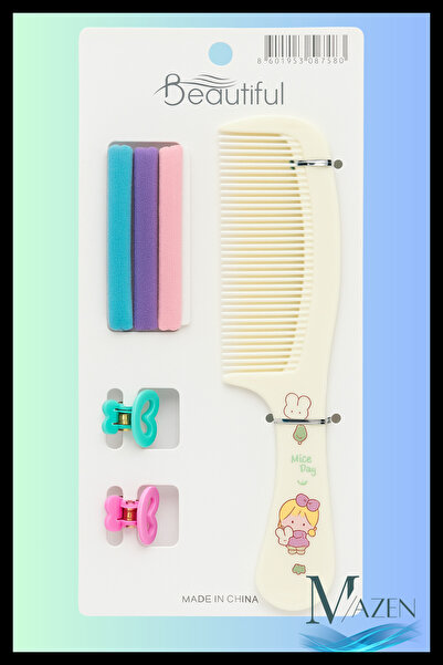 MAZEN Comb and Hair Accessory Set | Colorful Rubber Buckle + 2 Mini Latch Buckles | Women & Children Hair Care Set