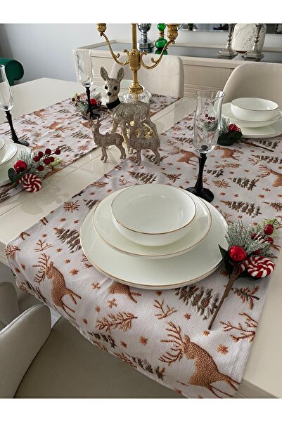 Ayd Home Runner de Crăciun cu cerb auriu, masă de Anul Nou, decor de Crăciun,...