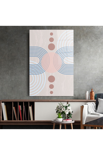 Arthub Glass Painting, Bedroom and Living Room, Minimalist, Blue Lines On Pink