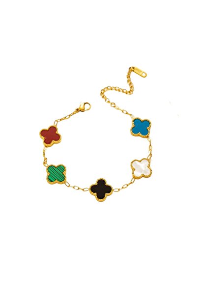 RAFINI Clover Bracelet Rainbow - 18K Gold Plated, Stainless Steel