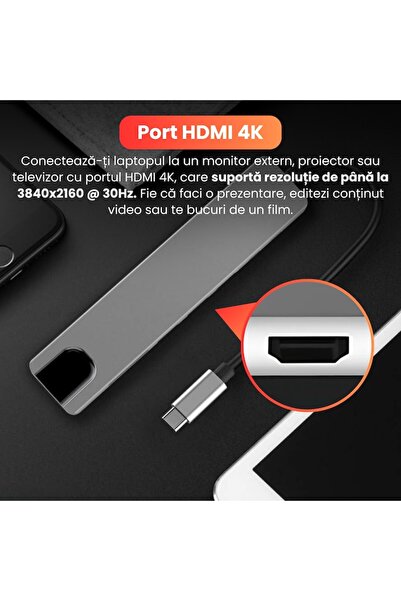 OEM USB-C 8-in-1 Hub Adapter — 4K HDMI, USB 3.0, SD/TF Reader, Gigabit Ethernet, 87W PD, Silver