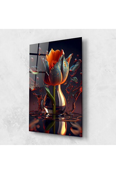Arthub Tablou Sticla,Dormitor si Living, Lalele, Black Tulip In Vase
