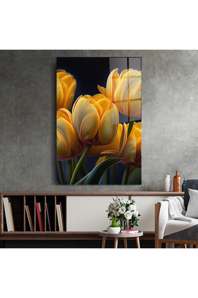 Arthub Glass Painting, Bedroom and Living Room, Tulips, Pretty Yellow Tulips
