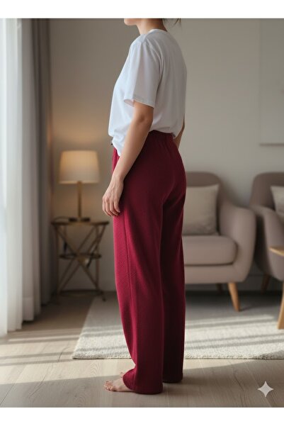 FAMES PİJAMA Women's Burgundy Plush Pajama Bottoms