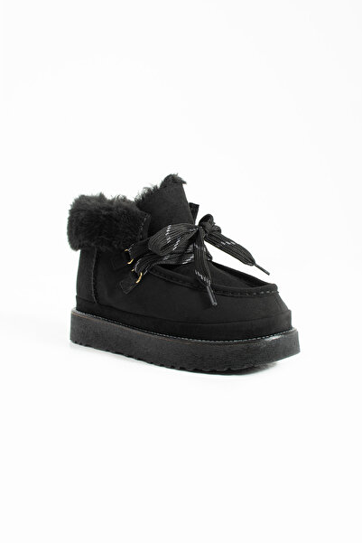 stato Women's Genuine Suede Leather Black Boots with Fur Inside