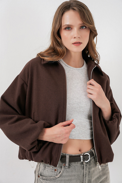 Bigdart Jachetă supradimensionat Kaşe pentru femei 0728 - Maro