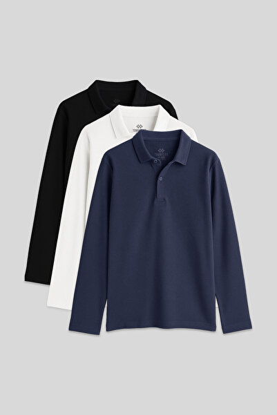 TOMMY LIFE Basic Polo Neck 3 Pack Black-White-Navy Blue Unisex Kids T-Shirt - 11170