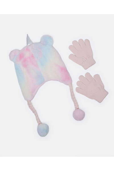 REDTAG Girls Pink Embellished Cap With Gloves Set (2 Piece)