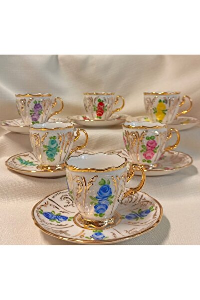 BY.RAYKA PORSELEN El Dekor Amara Duo Porselen El Boyama Coffee Cup Set